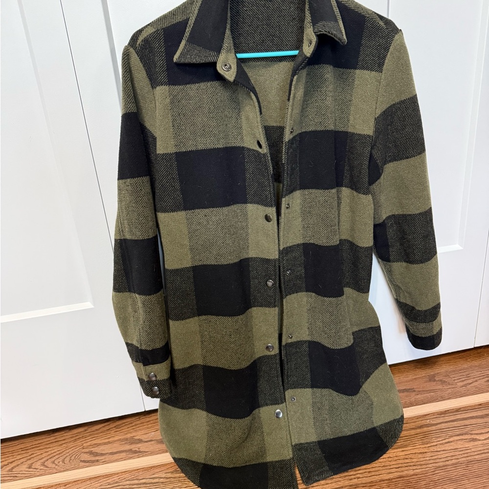 Steve Madden Olive Green and Black Plaid Shacket